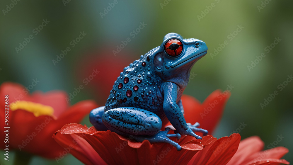 Close-Up of a Wild Poisonous Blue Frog with a Blurred Background. Close-Up of a Wild Poisonous Blue Frog with a Blurred Background.