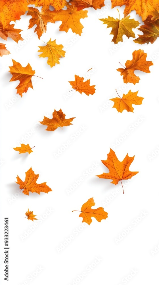 Delicate autumn leaves drifting on a white background, capturing the essence of seasonal change Delicate autumn leaves drifting on a white background, capturing the essence of seasonal change