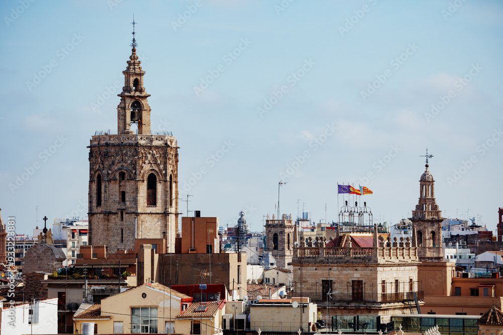 Fototapeta premium Skyline of a historic Valencia city with tower Micalet, Spain