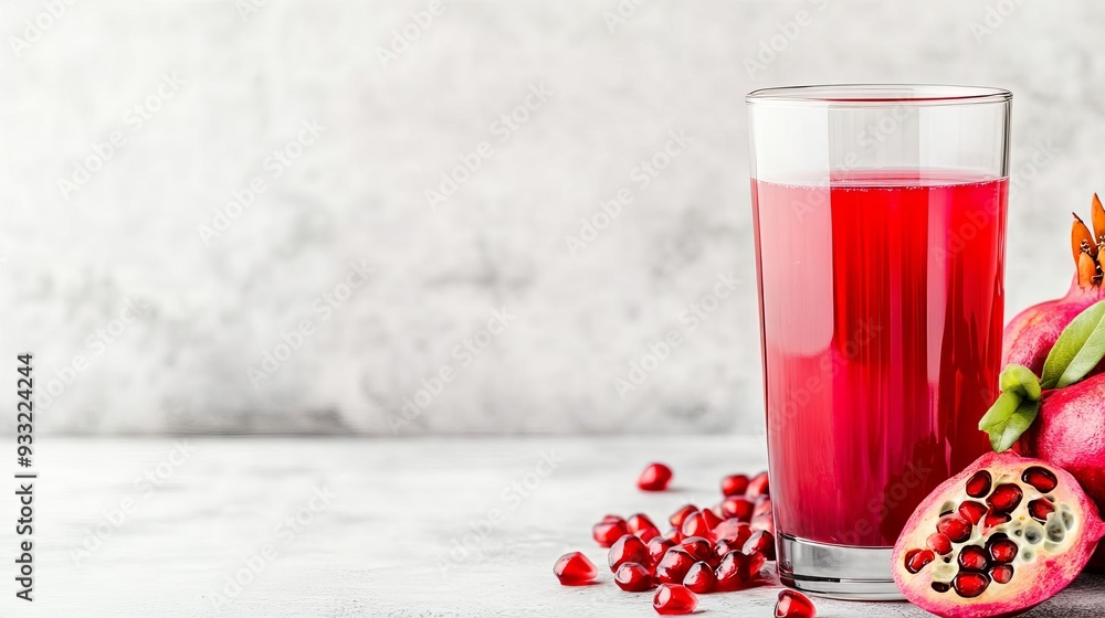 Freshly pressed pomegranate juice in a clear glass with vibrant colors, pomegranate superfood, natural vitality Freshly pressed pomegranate juice in a clear glass with vibrant colors, pomegranate superfood, natural vitality