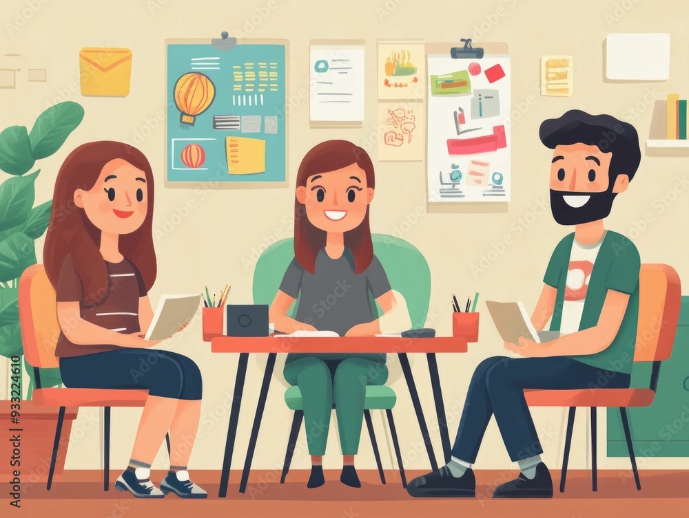 of an Immersive Language Learning Workshop with Flat Design Elements  Concept of Developing Foreign Language Communication Skills through Interactive Lessons and Engaging Educational Content