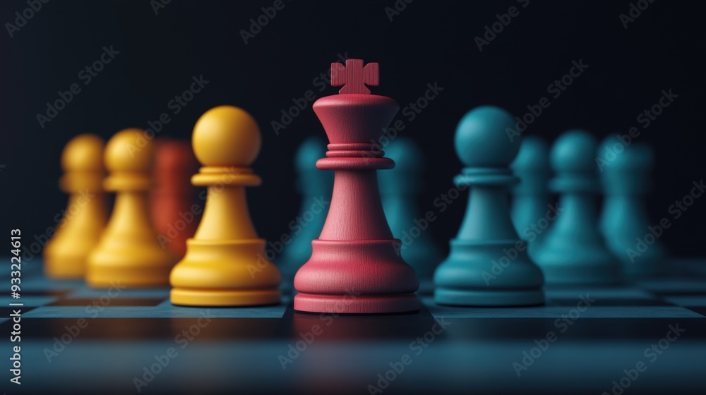 Illustrate a chessboard where every piece, regardless of size or color, has an equal chance of winning. Illustrate a chessboard where every piece, regardless of size or color, has an equal chance of winning.