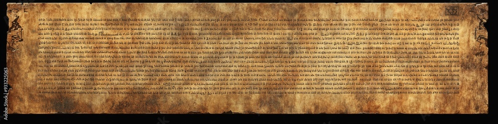Fototapeta premium Ancient Hebrew Scroll: AI-Generated Illustration of Prophetic Parchment with Sacred Text. Vintage Manuscript Design for Cultural, Religious, and Historical Concepts. Elegant Template for Graphic Proje