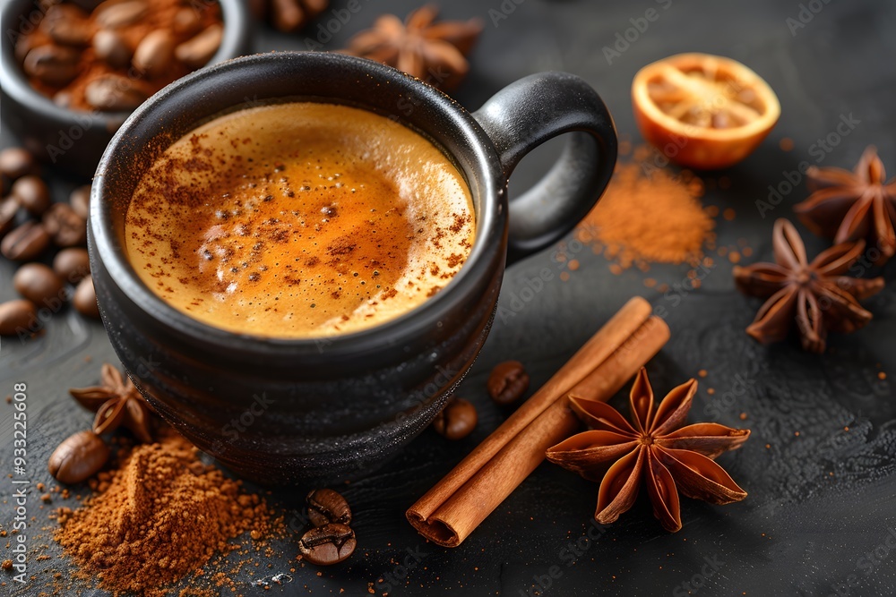 Spiced Coffee with Cinnamon and Star Anise - Perfect for Autumn and Winter Designs Spiced Coffee with Cinnamon and Star Anise - Perfect for Autumn and Winter Designs