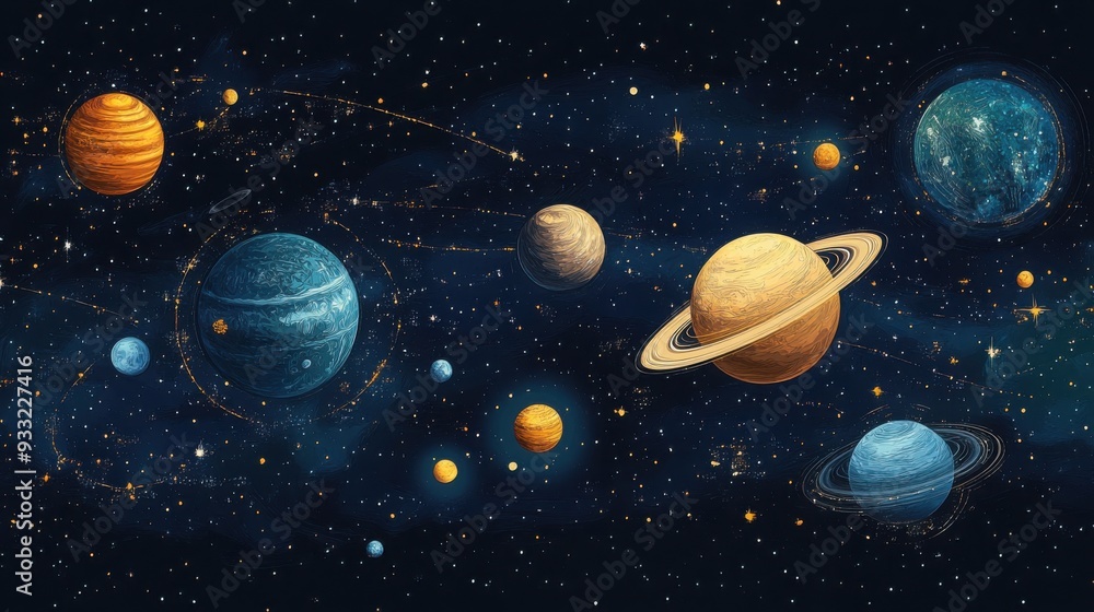 Fototapeta premium An educational poster-style illustration of the solar system