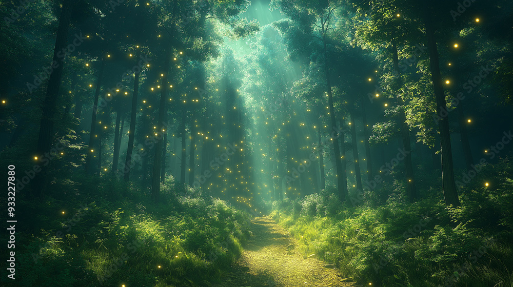A dark, mysterious forest scene illuminated by moonlight or the glow of fireflies, evoking a sense of wonder and intrigue A dark, mysterious forest scene illuminated by moonlight or the glow of fireflies, evoking a sense of wonder and intrigue