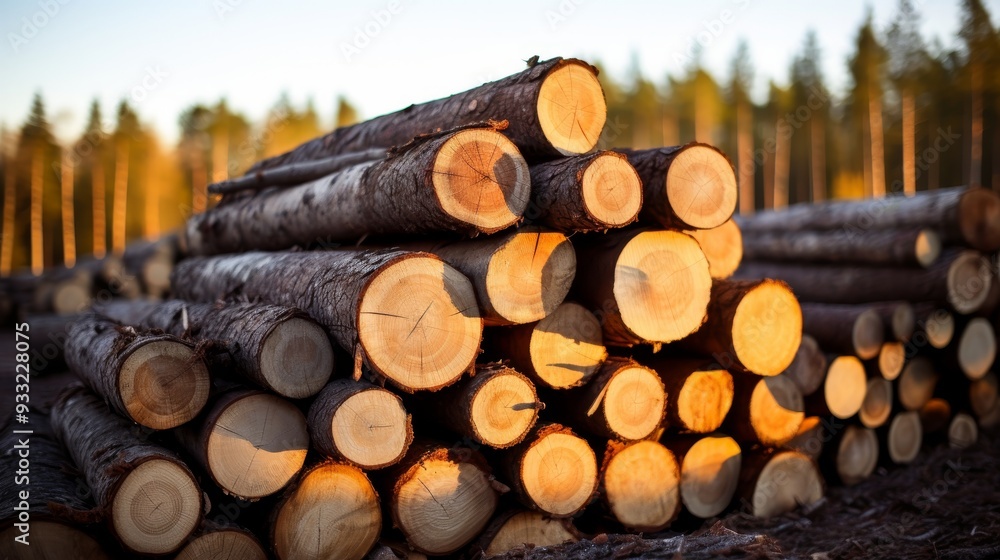 Deforestation concept stack of fresh cut trees in forest for environmental awareness Deforestation concept stack of fresh cut trees in forest for environmental awareness