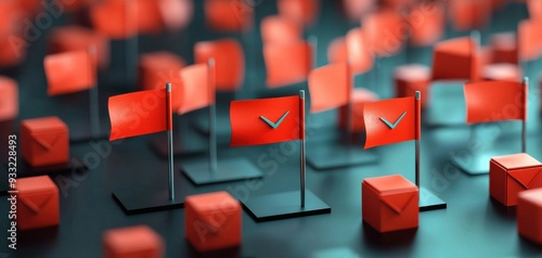 3d illustration of minimal business risk assessment featuring clean red flags