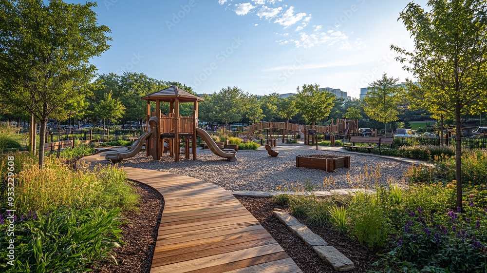 A vibrant urban park with green spaces native plants A vibrant urban park with green spaces native plants