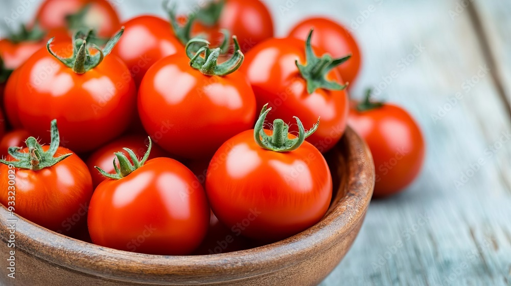 Bowl of fresh organic tomatoes with a rustic setting, tomato superfood, natural lycopene-rich produce Bowl of fresh organic tomatoes with a rustic setting, tomato superfood, natural lycopene-rich produce