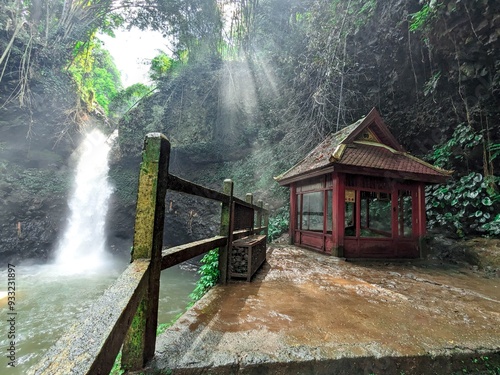 Curug Dago, has 12 m high waterfall adjacent to the monument of the Thai kings who have visited this place. photo