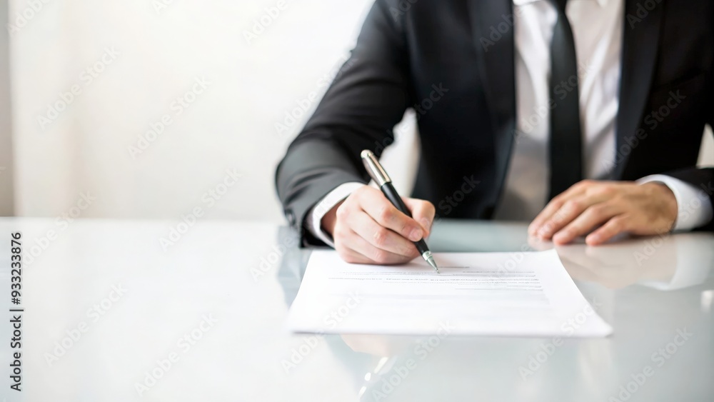 Close up of man sign on contract paper , copy space Close up of man sign on contract paper , copy space