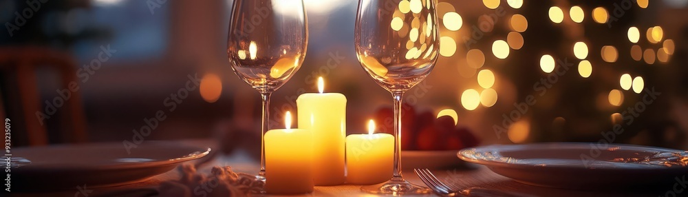 Romantic dinner with candlelight, soft music, and a beautifully set table, Intimate, Warm, Detailed Romantic dinner with candlelight, soft music, and a beautifully set table, Intimate, Warm, Detailed