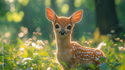 deer in the forest, Focus on the animals that inhabit forests, such as deer, foxes, or owls. Capture them in their natural environment photo