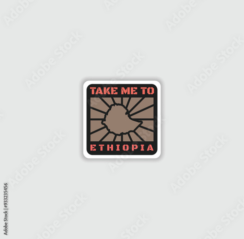 "Take Me to Ethiopia" sticker with a country silhouette, perfect for travel lovers and adventure
