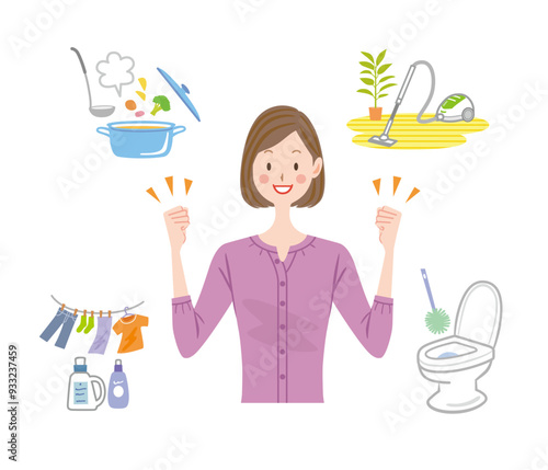 家事をする女性　料理　掃除　洗濯

