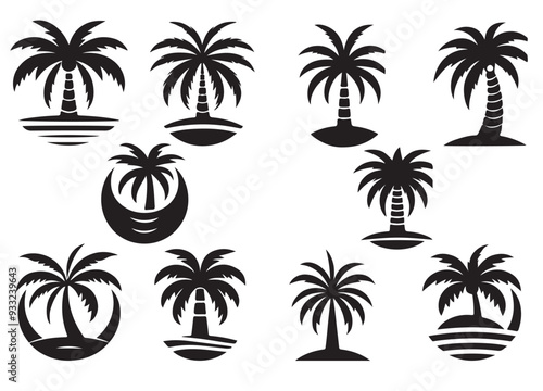 vector black tree of live icon on white background,Palm tree icon design template vector
