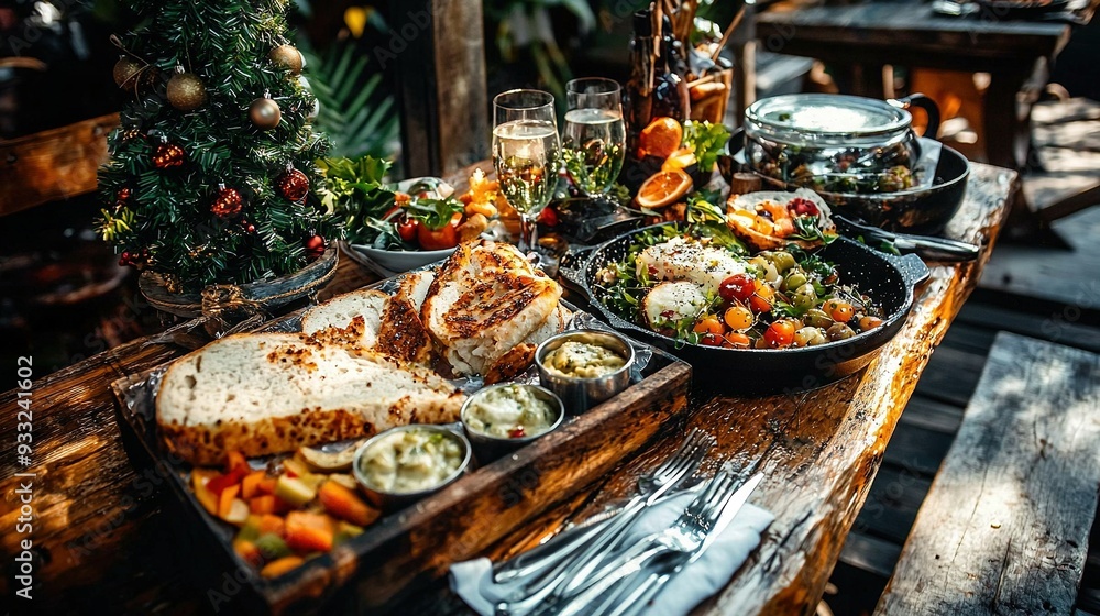 A wooden table, adorned with a tray of delectable treats and a glass of thirst-quenching water, rests serene amidst the comfort of its surroundings A wooden table, adorned with a tray of delectable treats and a glass of thirst-quenching water, rests serene amidst the comfort of its surroundings