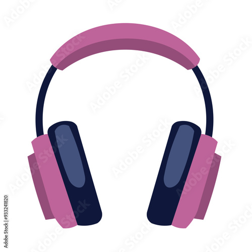 Purple headphone headset vector art, headphones illustration in flat design style, clip art image