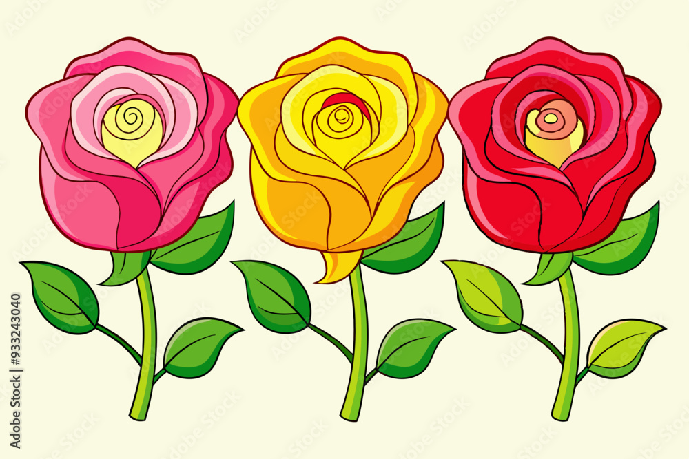 Yellow, pink and red rose flower. stock illustration Yellow, pink and red rose flower. stock illustration
