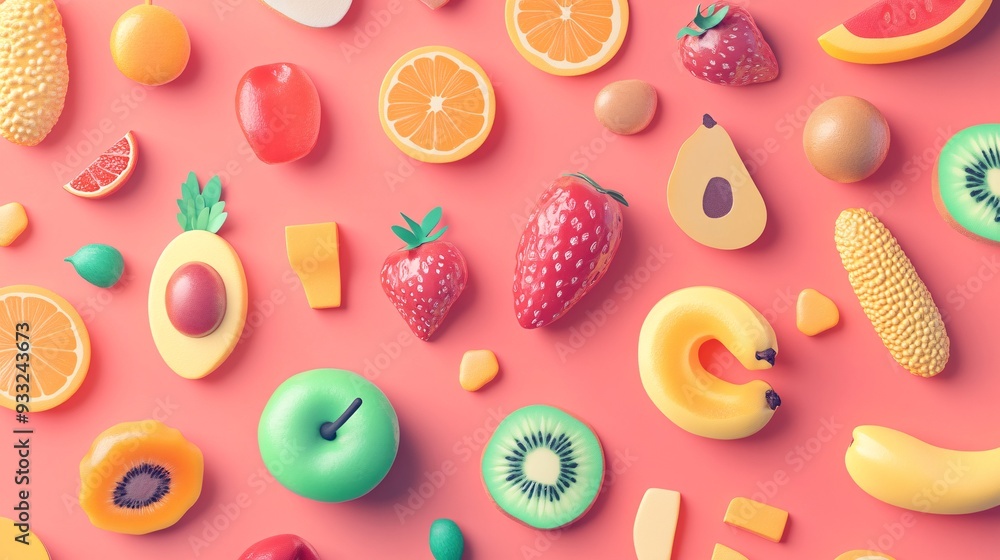 Randomly placed food illustrations on a soft gradient background Randomly placed food illustrations on a soft gradient background