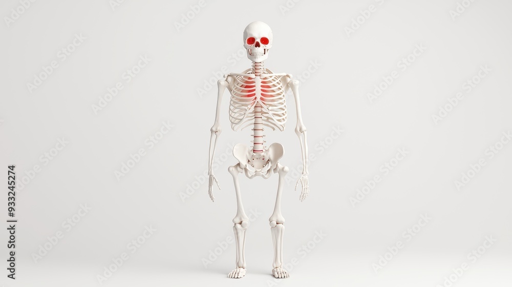 Detailed Human Skeleton Anatomy with Labeled Bones in Anatomical Pose on White Background - Educational 8K Image with Copy Space Detailed Human Skeleton Anatomy with Labeled Bones in Anatomical Pose on White Background - Educational 8K Image with Copy Space