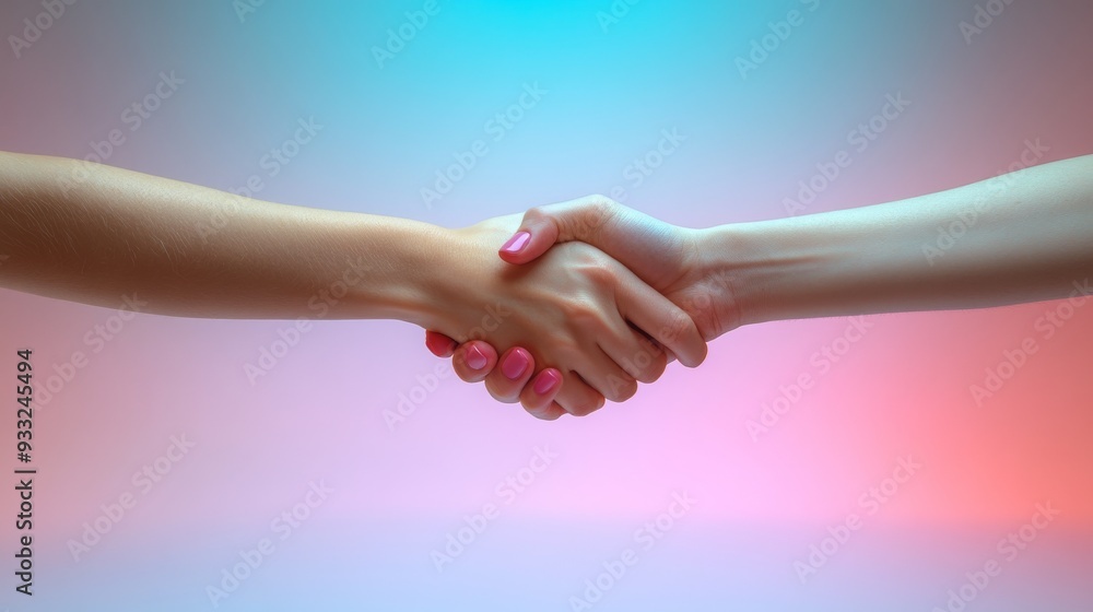 Hands connect in a handshake, conveying trust and collaboration under soft gradient lighting. Hands connect in a handshake, conveying trust and collaboration under soft gradient lighting.
