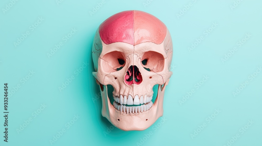 Detailed Human Skull with Color-Coded Bone Density Sections for Medical Education and Research, Copy Space Available, High Resolution 8K Image Detailed Human Skull with Color-Coded Bone Density Sections for Medical Education and Research, Copy Space Available, High Resolution 8K Image