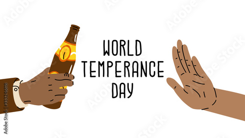 World temperance day banner concept. Alcohol abstinence. Moderate drinking. Healthy lifestyle, social problems. Vector illustration isolated on transparent background.