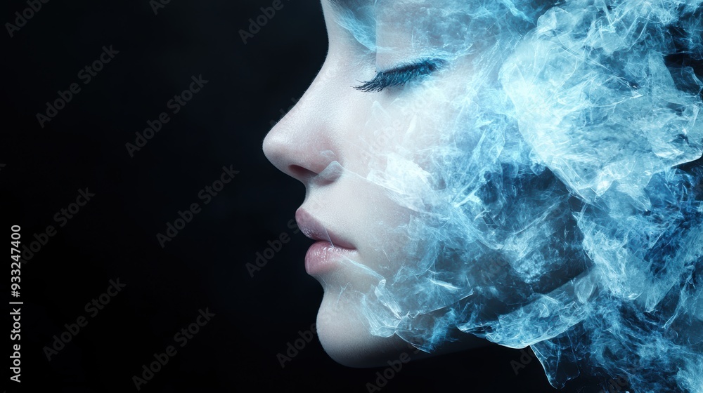 Mysterious woman surrounded by icy mist Mysterious woman surrounded by icy mist