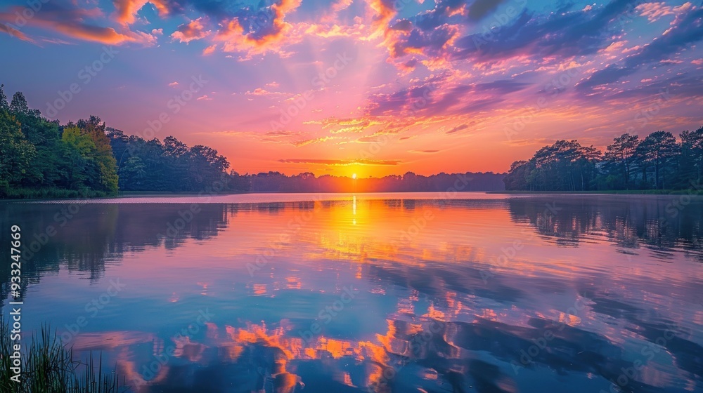 Beautiful sunrise over a tranquil lake Beautiful sunrise over a tranquil lake