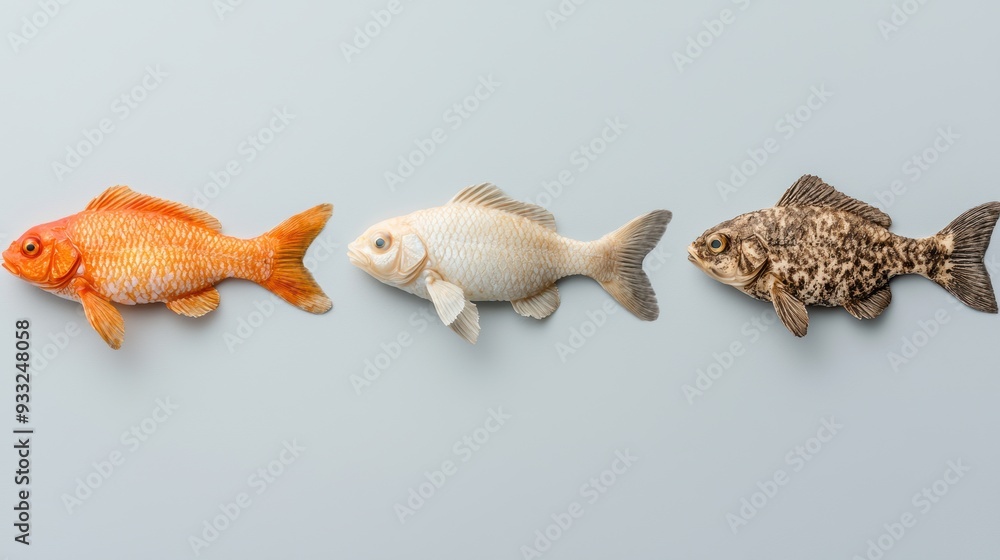 Obraz premium Evolutionary Transition from Fish to Amphibian Illustrated Skeleton with Copy Space, High Detail 8K Image