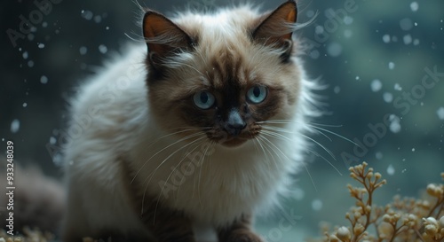 Cute animal wallpaper collection, Winter's gaze, Piercing blue eyed cat portrait captures feline intensity against snowy backdrop