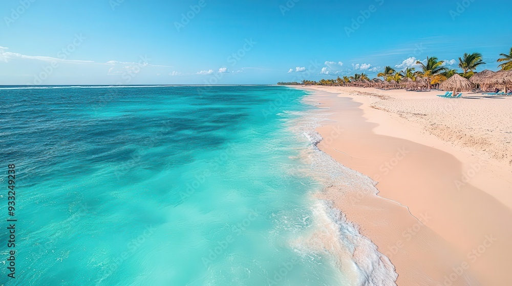 aerial view of pristine punta cana beach turquoise waters white sand palm trees luxury resorts tropical paradise vibrant colors vacation destination aerial view of pristine punta cana beach turquoise waters white sand palm trees luxury resorts tropical paradise vibrant colors vacation destination