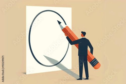 illustration of a businessman making a circle on the wall as a symbol of starting a business