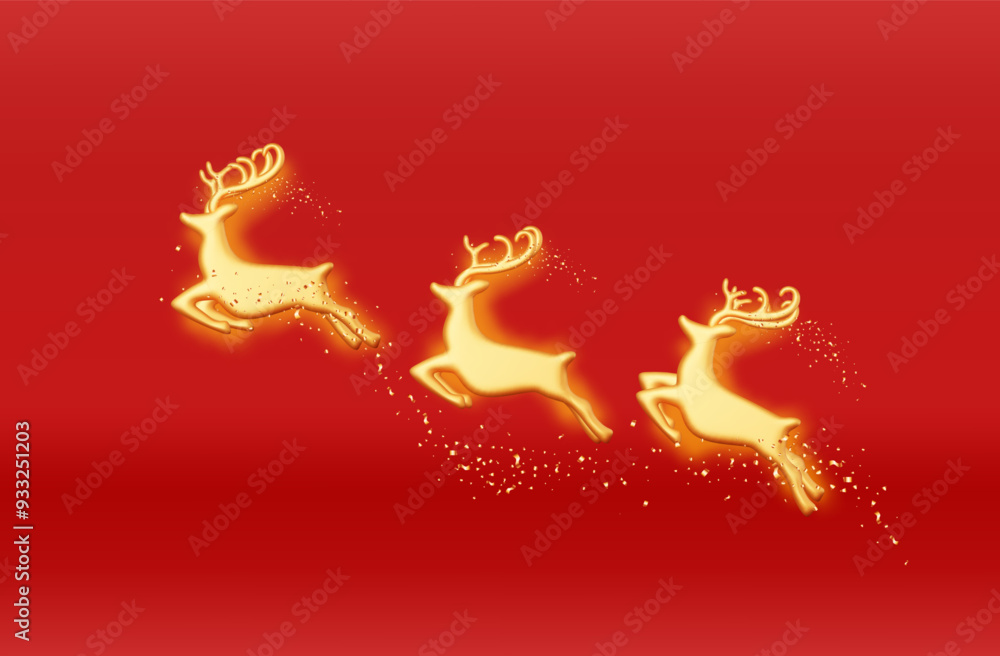 3D gold christmas deer in confetti banner. Render golden deer figurine. Cute deer with antlers. Happy new year reindeer. Merry christmas holiday. New year and xmas celebration. Vector illustration 3D gold christmas deer in confetti banner. Render golden deer figurine. Cute deer with antlers. Happy new year reindeer. Merry christmas holiday. New year and xmas celebration. Vector illustration