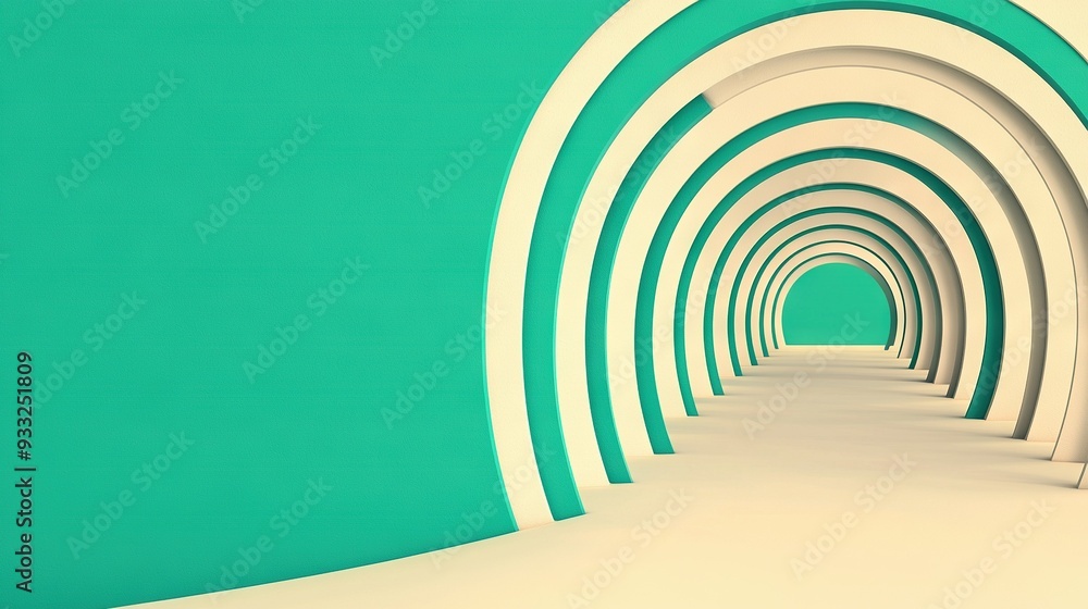 Naklejka premium Green-white tunnel with two clocks on opposite walls