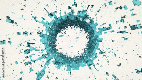  A white background with teal-shaded squares and rectangles in a circular formation