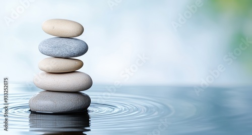 Balanced zen stones in water with ripples