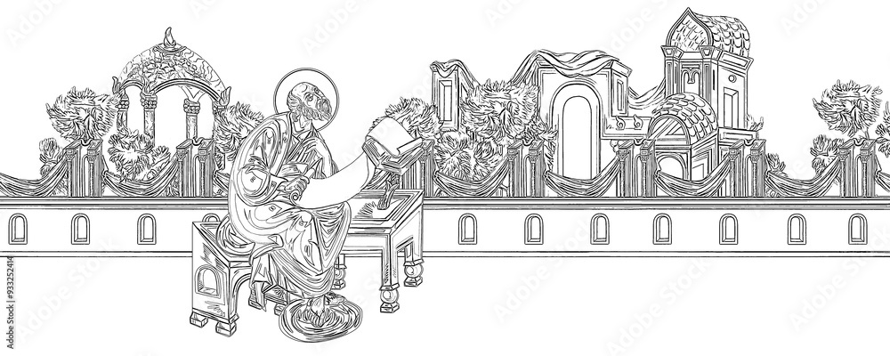 Obraz premium John the Apostle. Coloring Christian page in Byzantine style