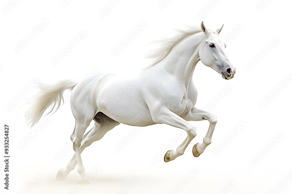 Beautiful white horse galloping isolated on white background Beautiful white horse galloping isolated on white background