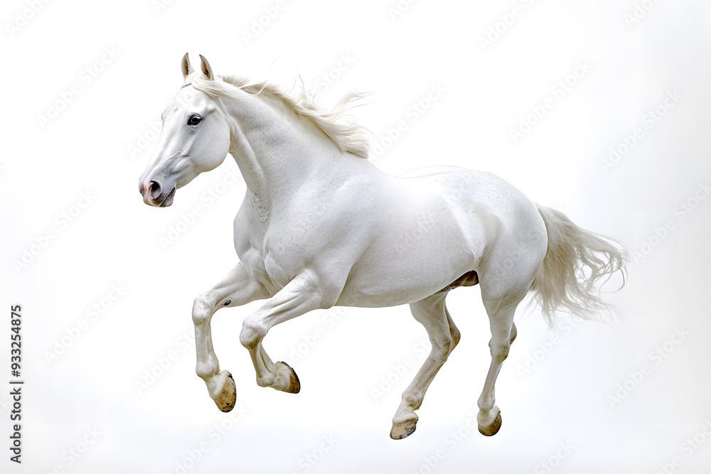 Beautiful white horse galloping isolated on white background Beautiful white horse galloping isolated on white background