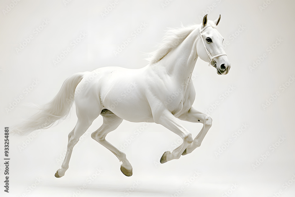 Beautiful white horse galloping isolated on white background Beautiful white horse galloping isolated on white background