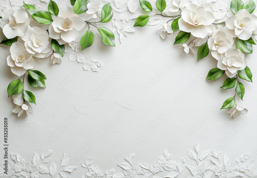 beautiful white floral frame on light background beautiful white floral frame on light background