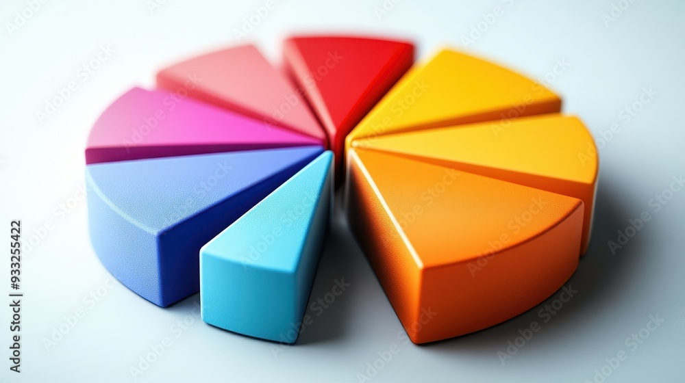 Obraz premium Colorful 3D Pie Chart with Segments Representing Data Visualization and Business Analytics on a White Background