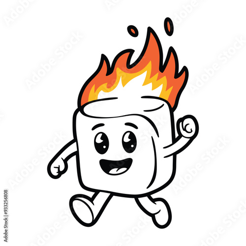 cute marshmallow on fire character illustration