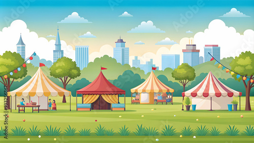 Simple flat vector illustration as Evening festival with string lights and lanterns concept as A picturesque evening festival scene with string lights and lanterns symbolizing joy and celebration idea