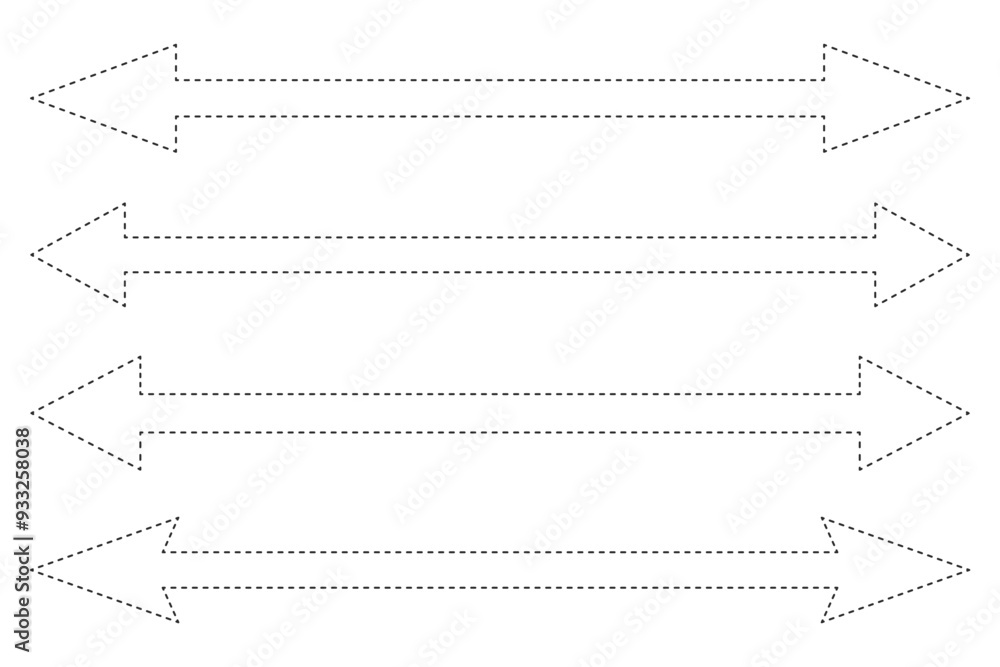 Obraz premium Dashed straight long double vector arrow set 
