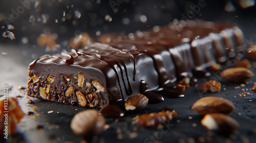 close up of  Chocolate Protein Bar With wheat, honey and nuts
