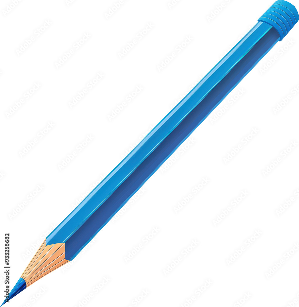 Blue pencil on transparent background. PNG